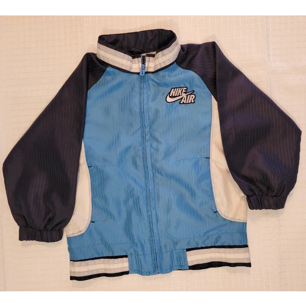 Nike Air Kids Windbreaker Jacket Blue Navy Colorblock Full Zip Mesh Lined Size 7